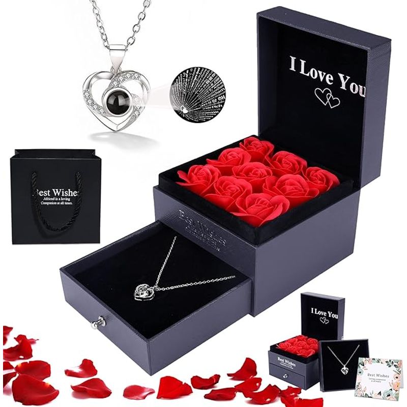 KUANGYE - Collar Bañado en plata Amor Cristal Mujer Regalo De Cumpleaños
