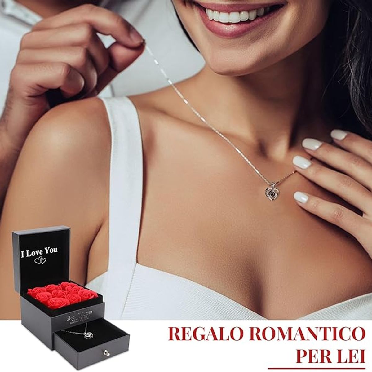 KUANGYE - Collar Bañado en plata Amor Cristal Mujer Regalo De Cumpleaños