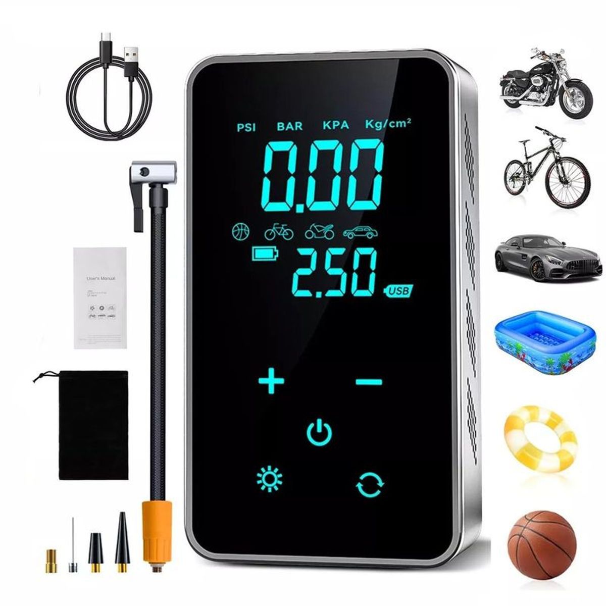 GENERICO - Compresor Portátil Inflador Digital Aire Neumático Moto Auto