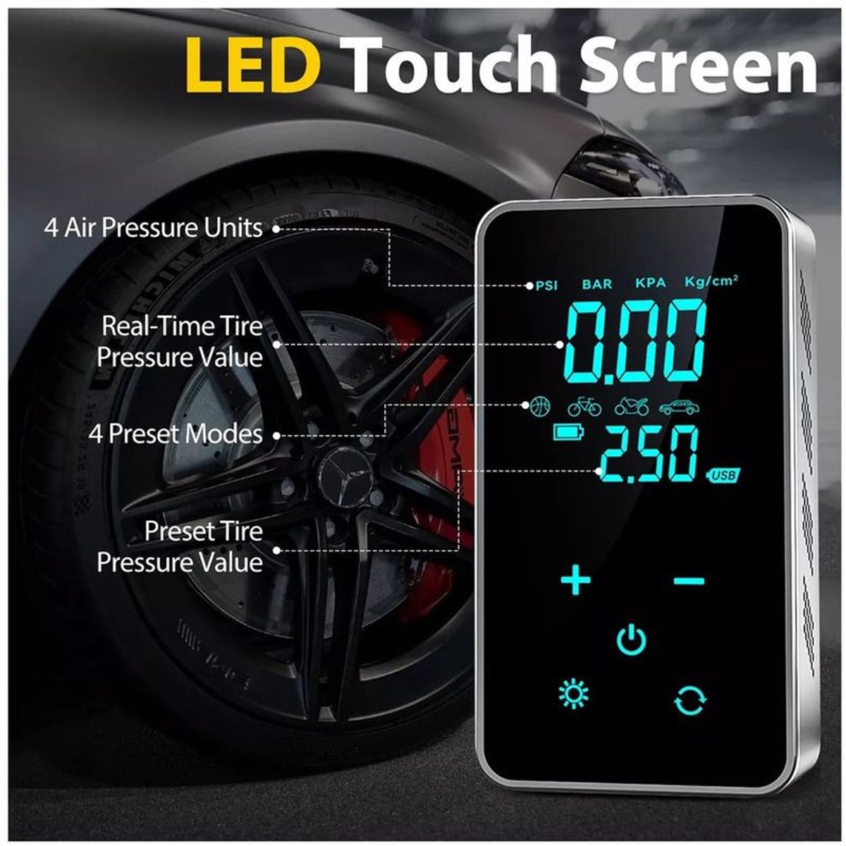 GENERICO - Compresor Portátil Inflador Digital Aire Neumático Moto Auto