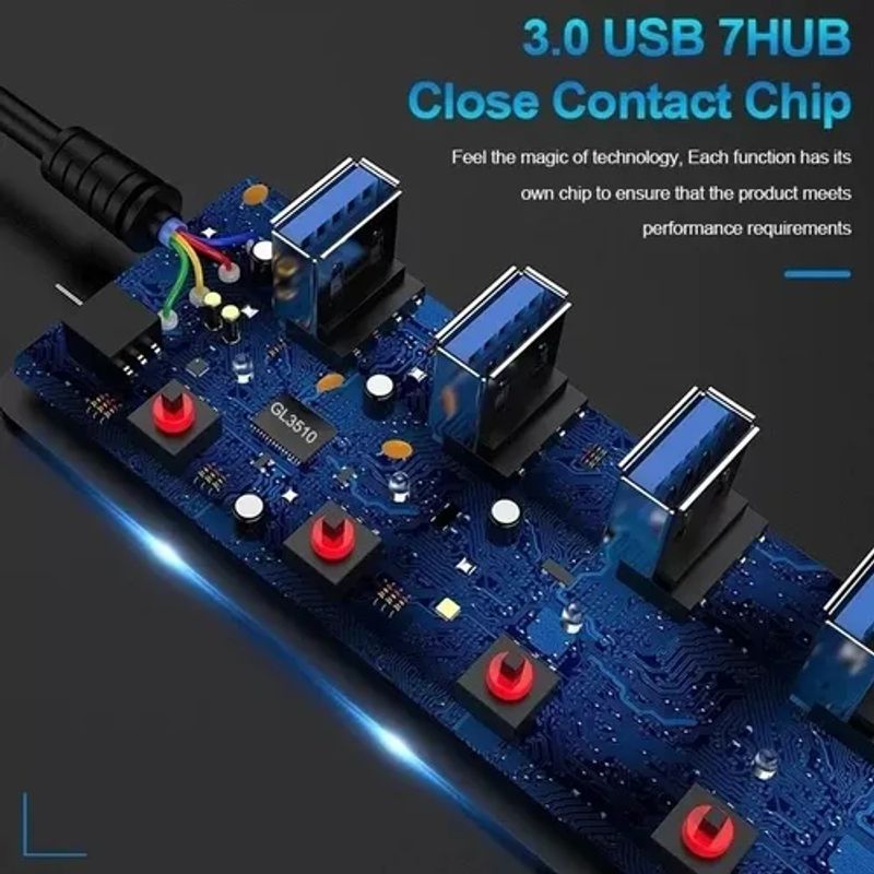 GENERICO - Hub Splitter Usb 3.0 A 4x Usb 3.0 Windows Mac Indicador Led