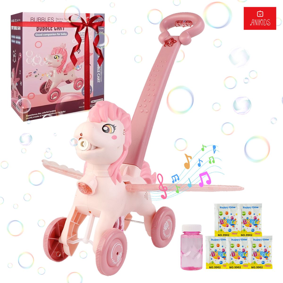 ANIKIDS - Lanzador Burbujas Juguete Niños Niñas Carrito Unicornio Rosa