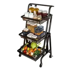 EVERSO - Carro Estante Plegable Organizador Multiuso 3 Niveles Negro