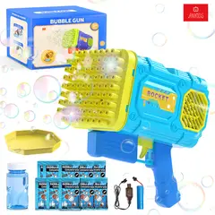 ANIKIDS - Pistola Lanza Burbujas Bazooka 86 Agujeros Luz Juguete Niños