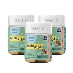 WELL U - Pack x 3 Gomitas Suplementos Mukti Kids Cereza 60u