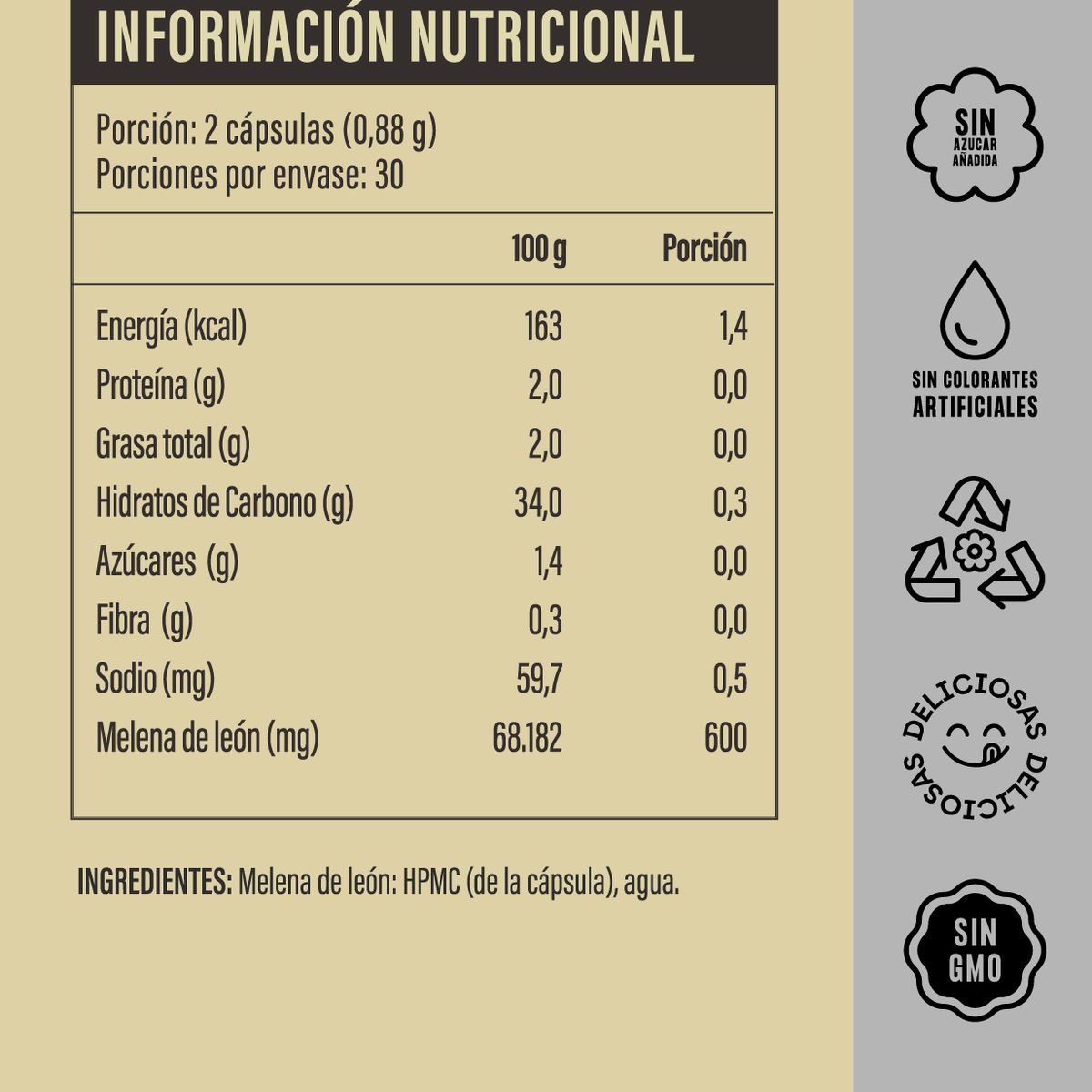 WELL U - Melena de Leon 600mg 60 Capsulas WELL U