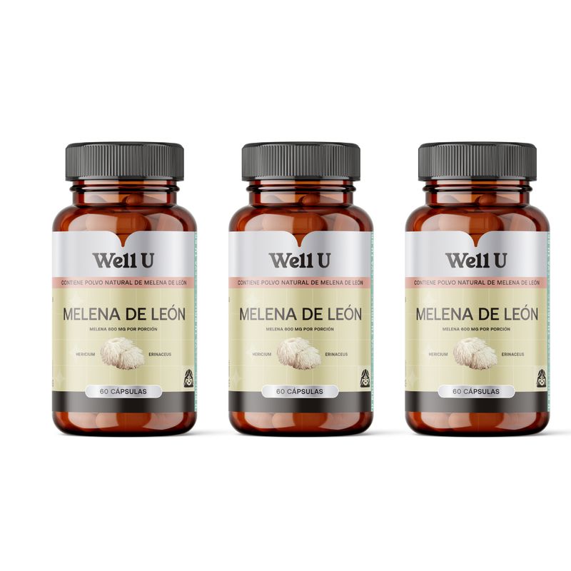 WELL U - PACK X 3 MELENA DE LEON 600 MG 60 CAPSULAS WELL U