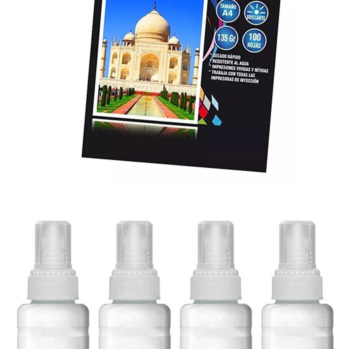 MALIK - Papel Glossy 135gm 100 hojas + 4 Tintas para Epsn L380