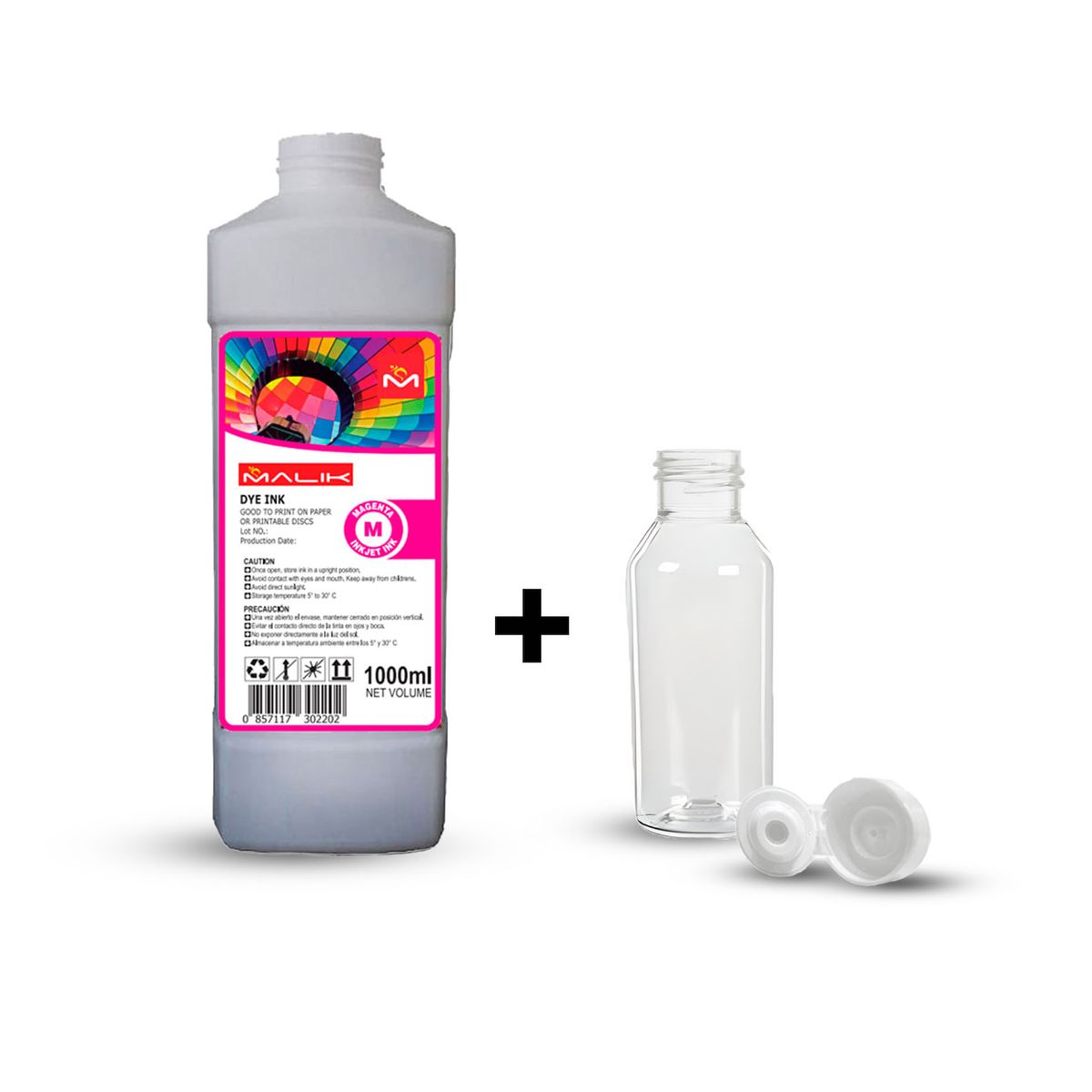 MALIK - Tinta Magenta 1 Litro con Botella GT52 GT53 para Hp ST 519