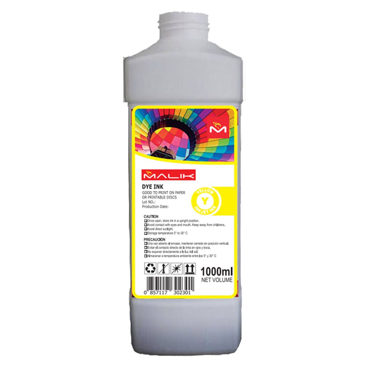 MALIK - Tinta Amarillo 1 Litro con Botella GT52 Gt53 para Hp IT 415