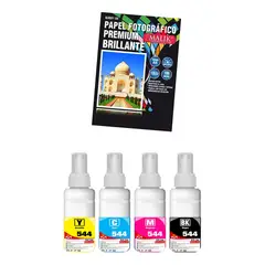MALIK - Papel Glossy 135gm 100 hojas + 4 Tintas para Epson L4160