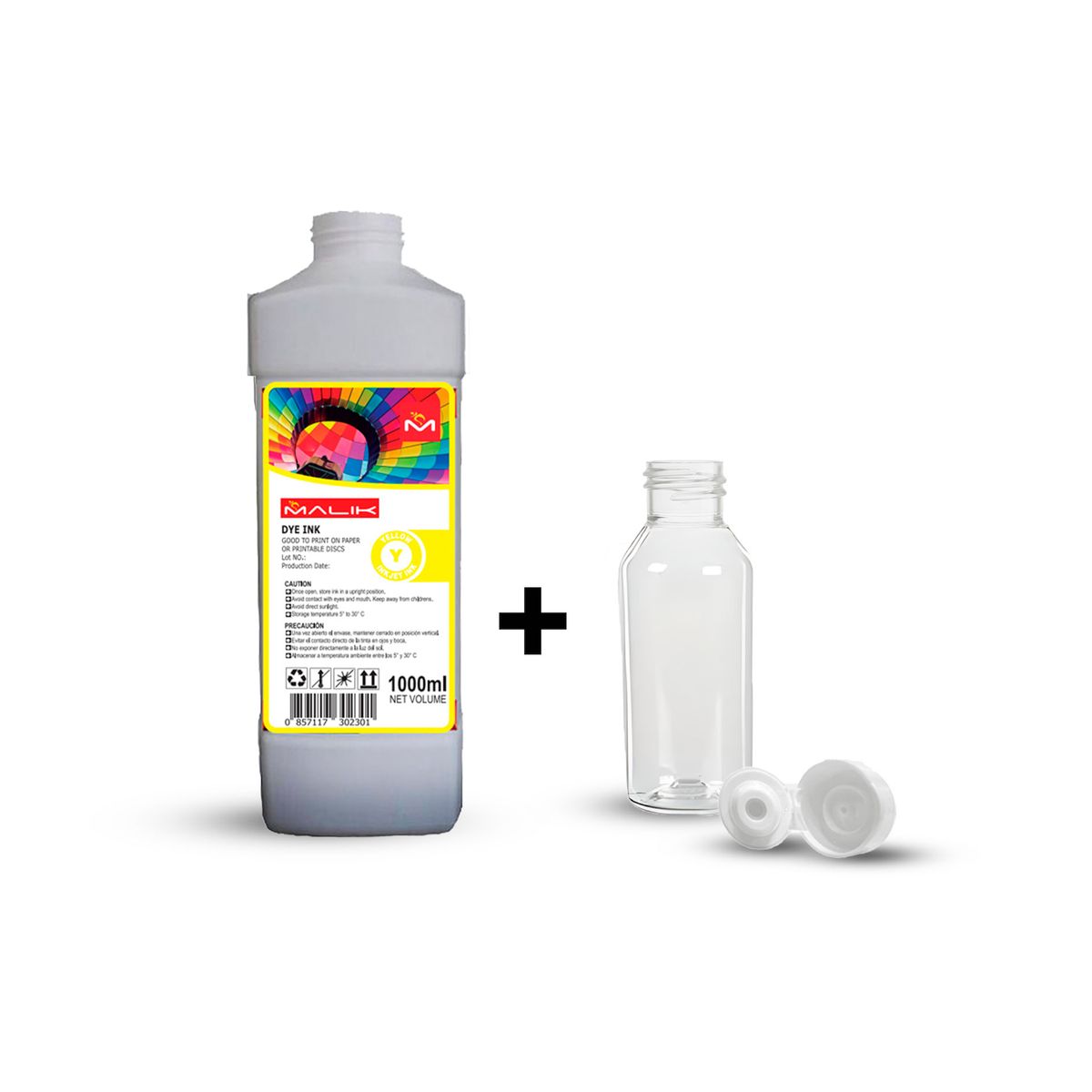 MALIK - Tinta Amarillo 1 Litro con Botella GT52 GT53 para Hp ST 750