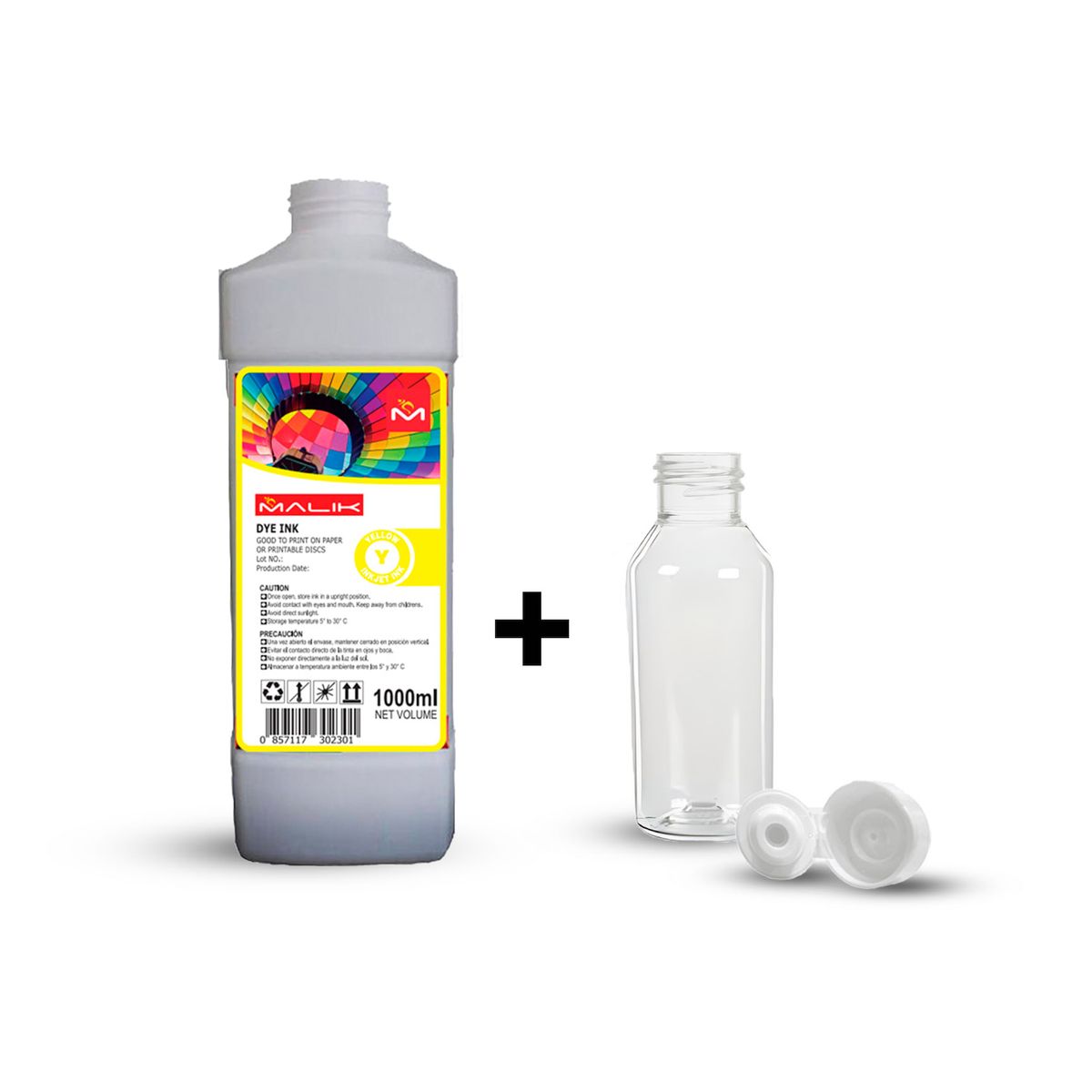 MALIK - Tinta Amarillo 1 Litro con Botella GT53 para Hp ST 517