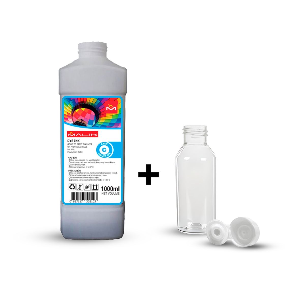 MALIK - Tinta Cyan 1 Litro con Botella GT53 para Hp ST 517