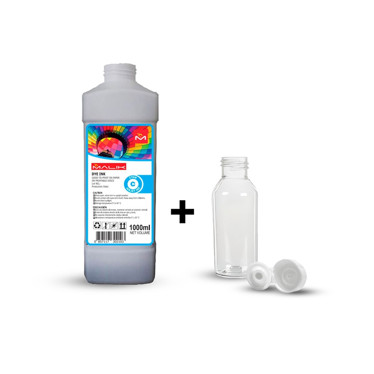 MALIK - Tinta Cyan 1 Litro con Botella GT52 GT53 para Hp ST 790