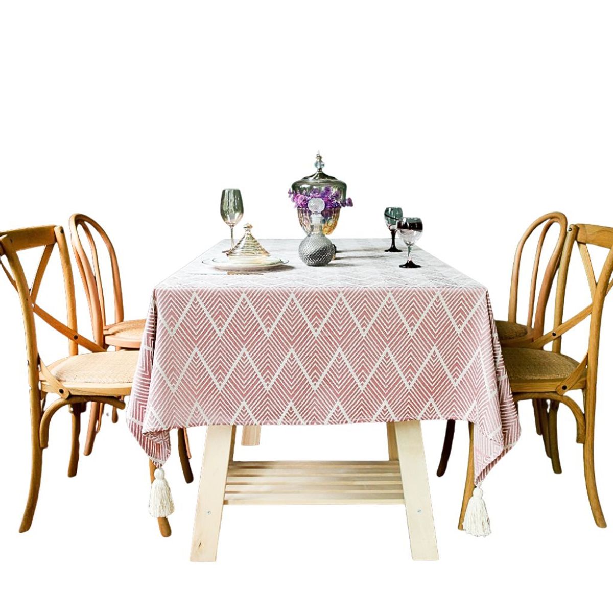 BOHEMIK - Mantel Rectangular Líneas Geométricas Rojo Y Blanco 140 x 220 cm