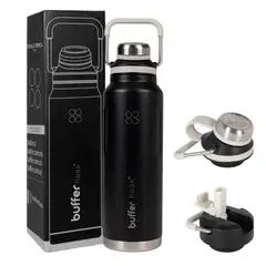 BUFFER FLASK - Termo Botella Agua Termica Buffer Acero Inox 1 Litro - Negro