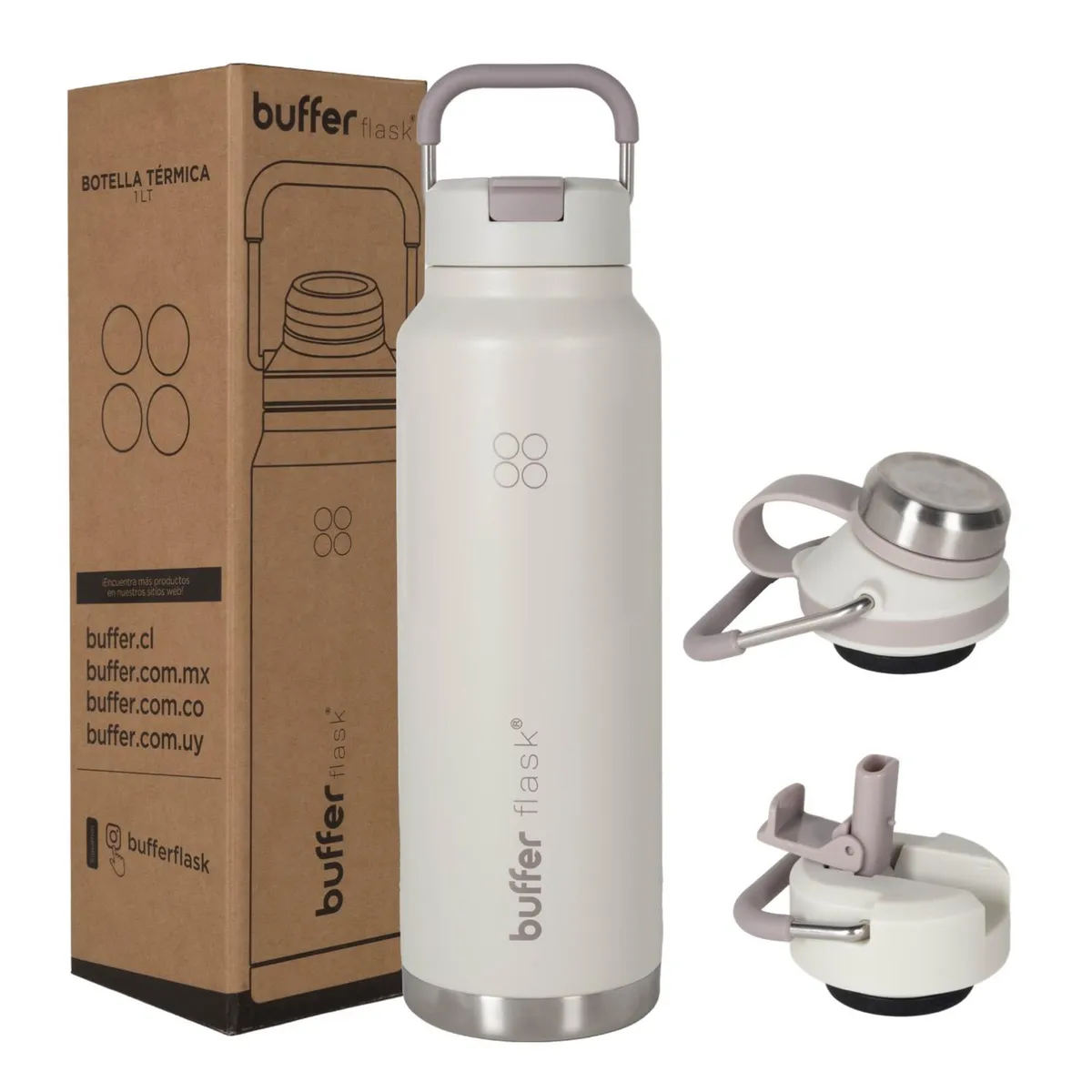 BUFFER FLASK - Termo Botella Agua Termica Buffer Acero Inox 1 Litro - Beige