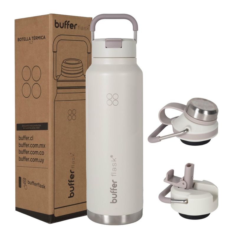 BUFFER FLASK - Termo Botella Agua Termica Buffer Acero Inoxidable 1 Litro - Beige
