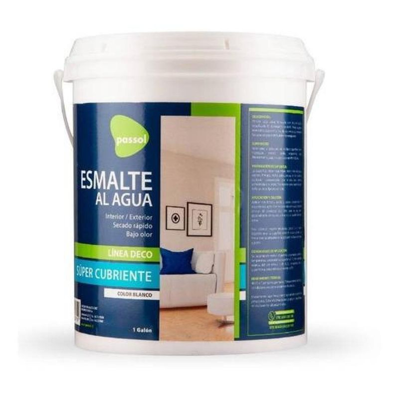 PASSOL - Esmalte Al Agua Semibrillo Premiun Super Cubriente Blanco - Blanco