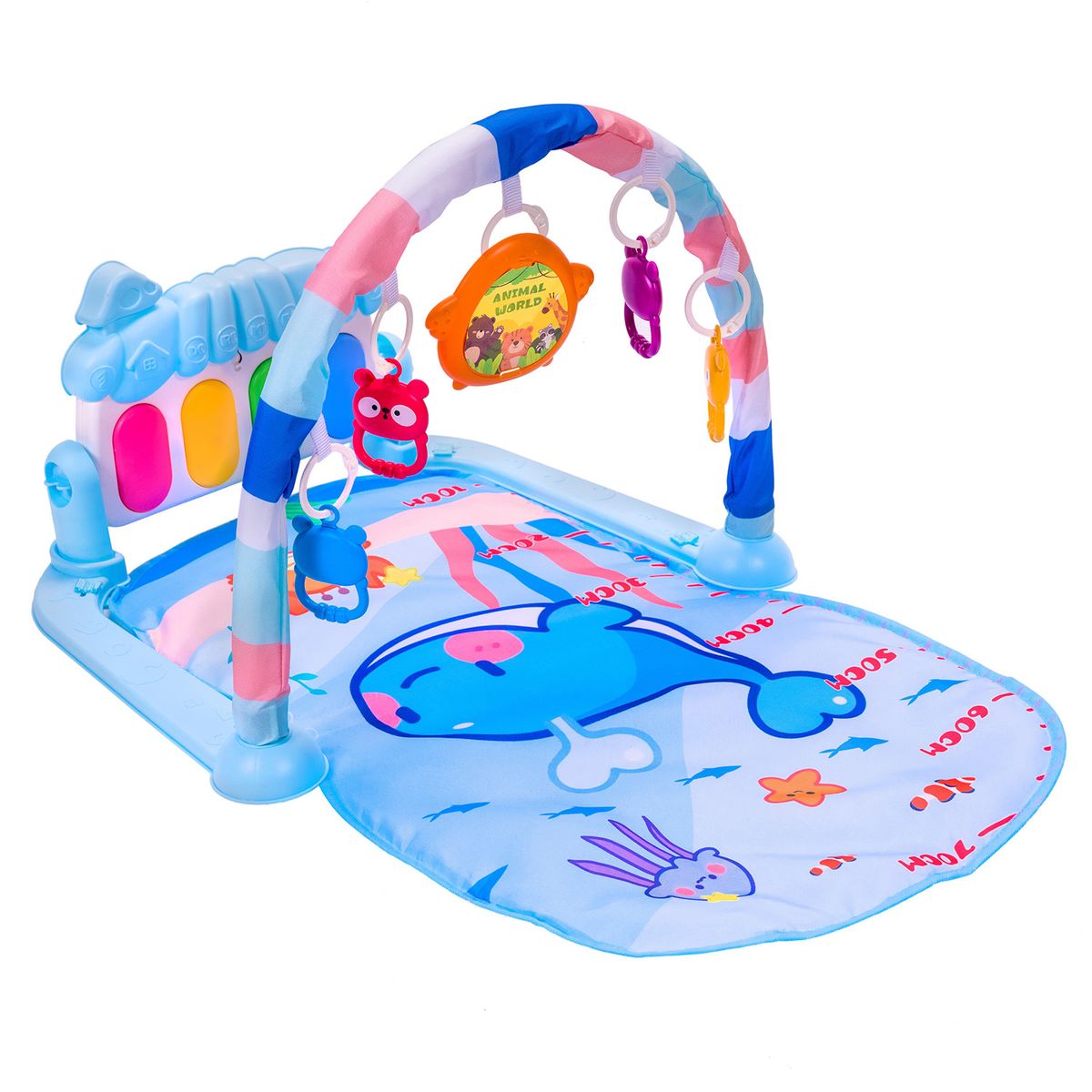 MON PETIT - Gimnasio Alfombra Bebe Piano 3 en 1 Fluffy Whale Celeste