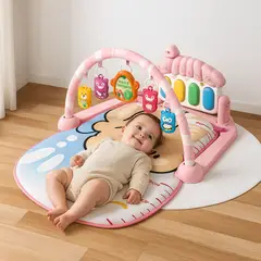 MUNDO ONLINE - Gimnasio Alfombra Bebe Piano 3 en 1 Fluffy Whale Rosado