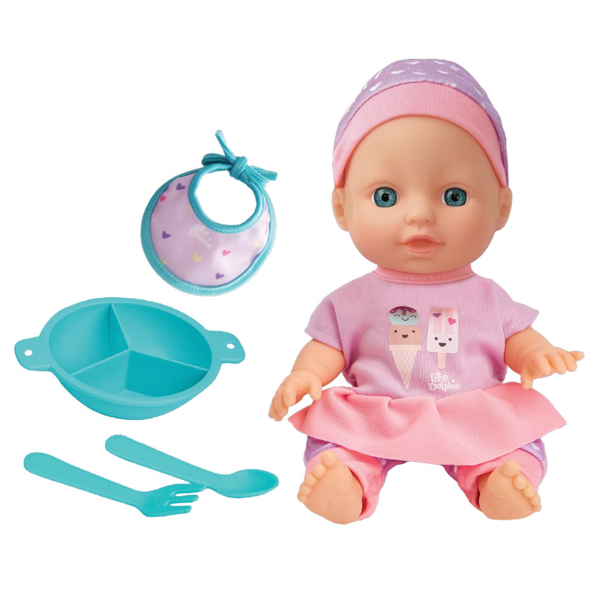 LITTLE DOLPHIE - Juguete Muñeca Bebé 23 cm con Accesorios para Alimentar