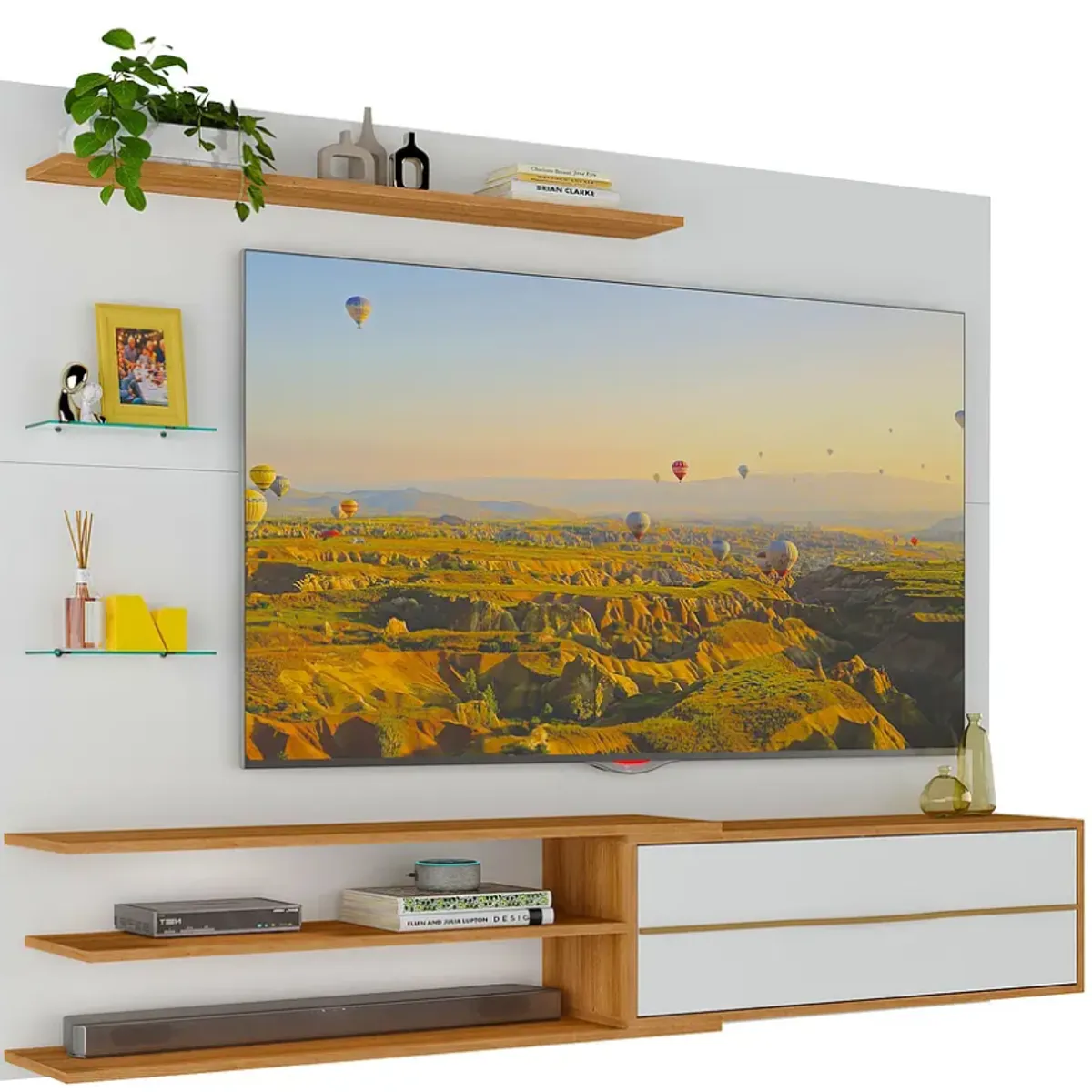 BE DESIGN - Rack Pared TV 65 Blanco Miel