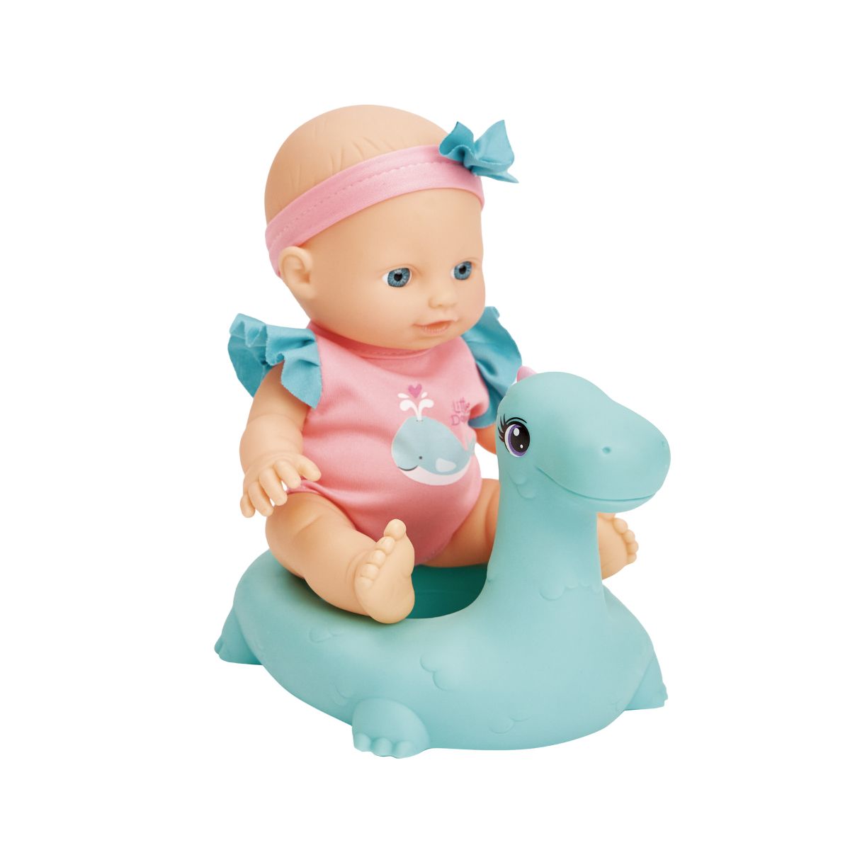 LITTLE DOLPHIE - Juguete Muñeca Bebé 23 cm con Dinosaurio Inflable