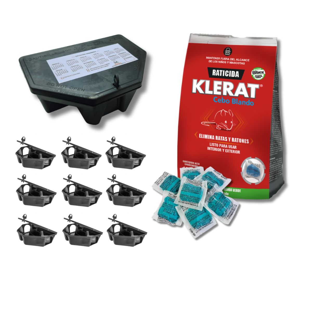KLERAT - Rodenticida Klerat + 10 Cajas Cebaderas Ratox