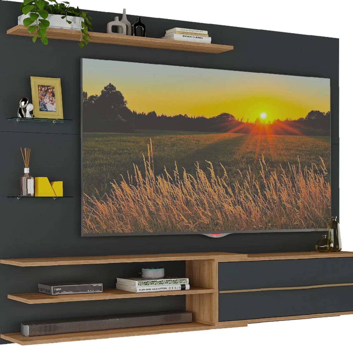 BE DESIGN - Rack Pared TV 65 Negro Miel