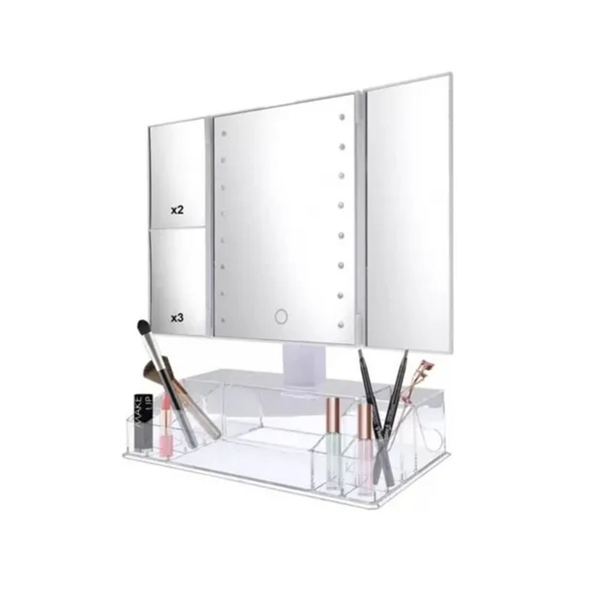GENERICO - Espejo Maquillaje Tocador Aumento 2x 3x Luz Compartimientos