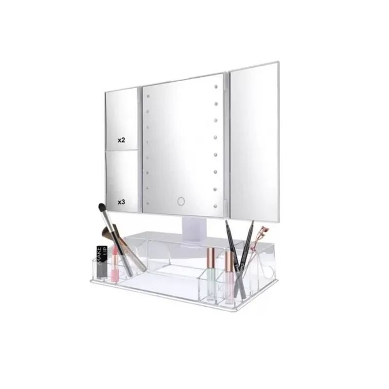 GENERICO - Espejo Maquillaje Tocador Aumento 2x 3x Luz Compartimientos