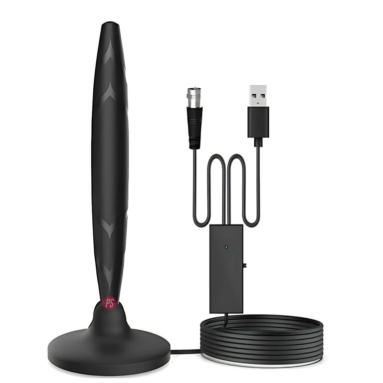 TECNOLAB Antena Digital TV 25dB Larga Con Amplificador Y Cable 3m - PS