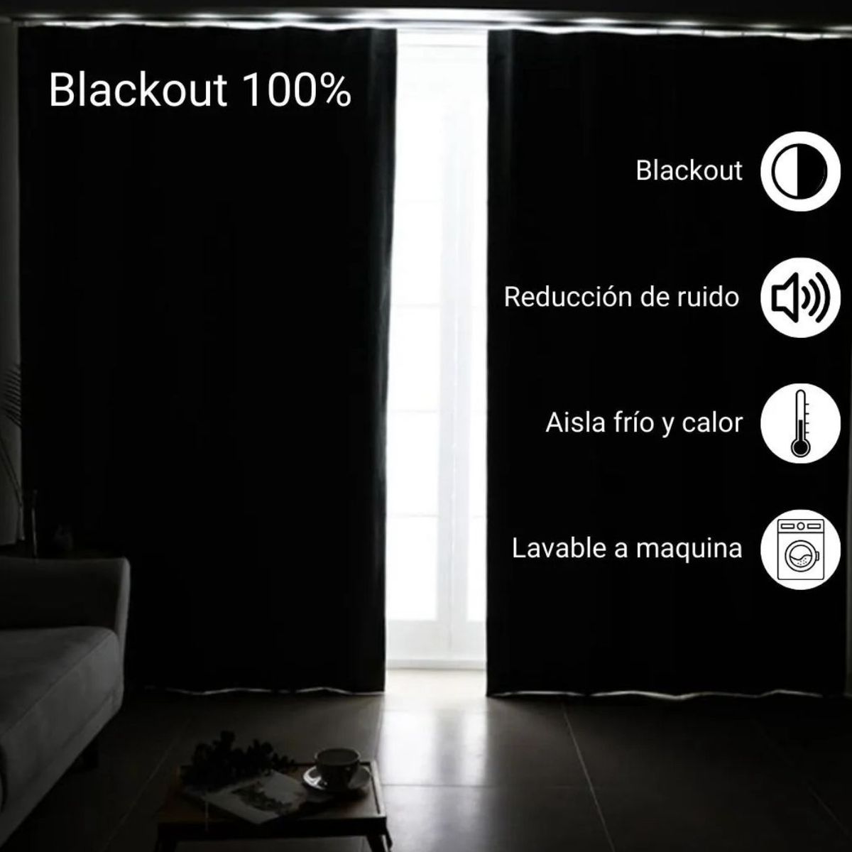 GENERICO - Cortina Negro Terciopelo Blackout 140x220 cm