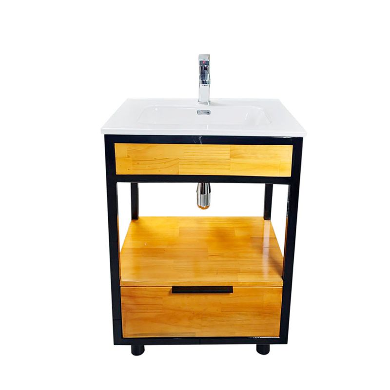 DECHAUS - Vanitorio Rustico Fierro-Pino Finger y Loza 60x47x96 cms + Griferia
