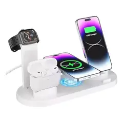 IRM - Base Estacion Cargador Inalambrico 6 en 1 iOS - Android color blanco