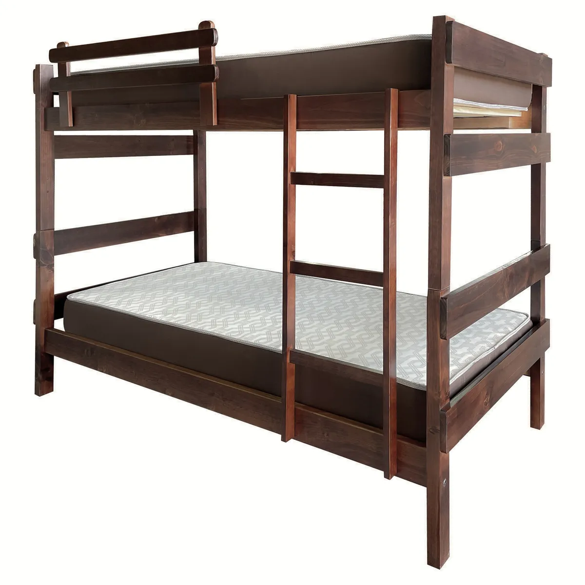 LAS ARAUCARIAS - Camarote de Madera Newen Chocolate 1 Plaza + 2 Colchones Dormitorio