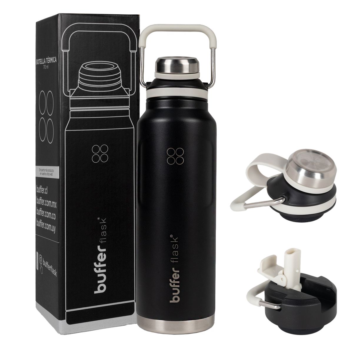 BUFFER FLASK - Termo Botella Agua Termica Buffer Acero Inox 710ml - Negro