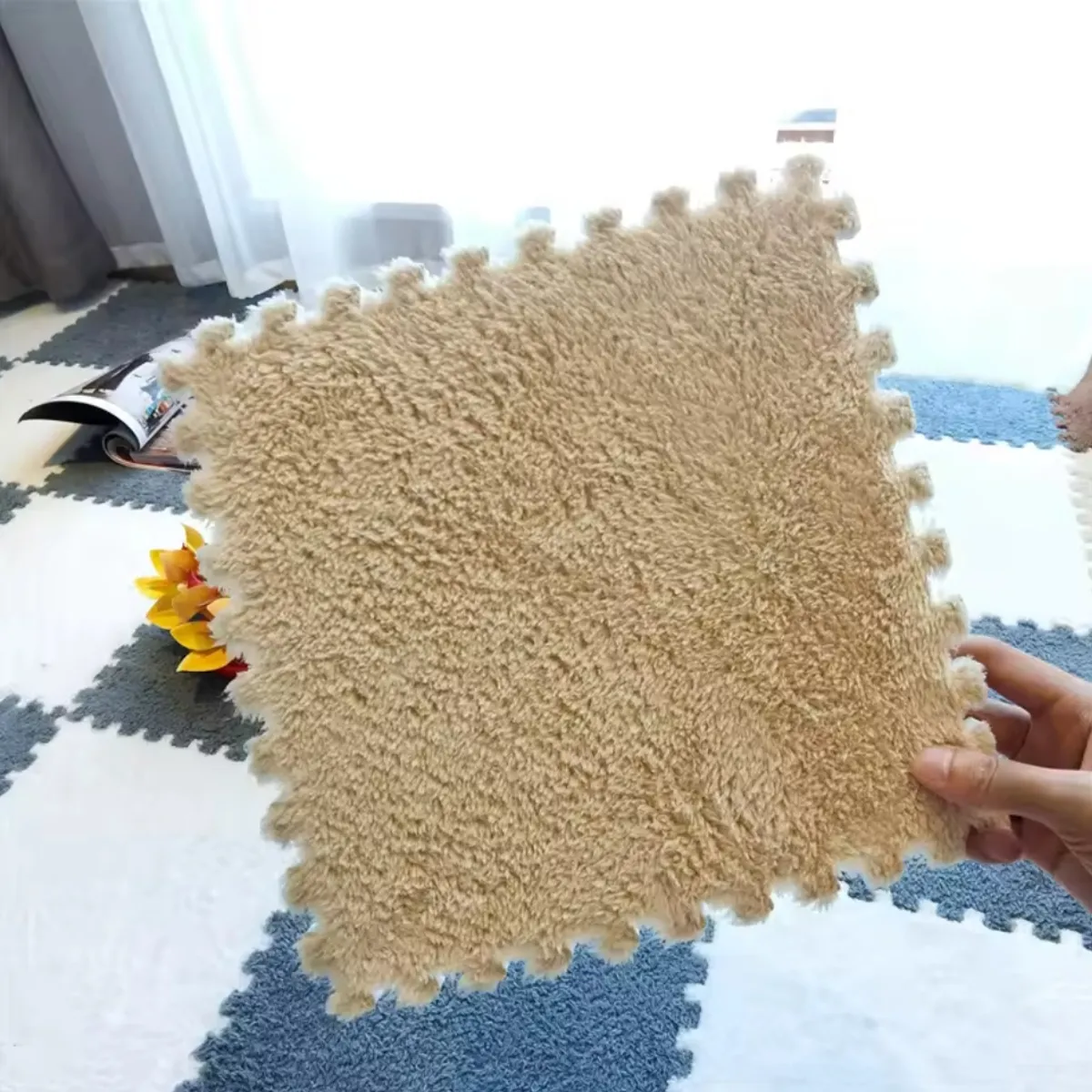 GENERICO - Set de 10 Alfombra De Goma Eva Peluda Para Niños 30x30 Beige