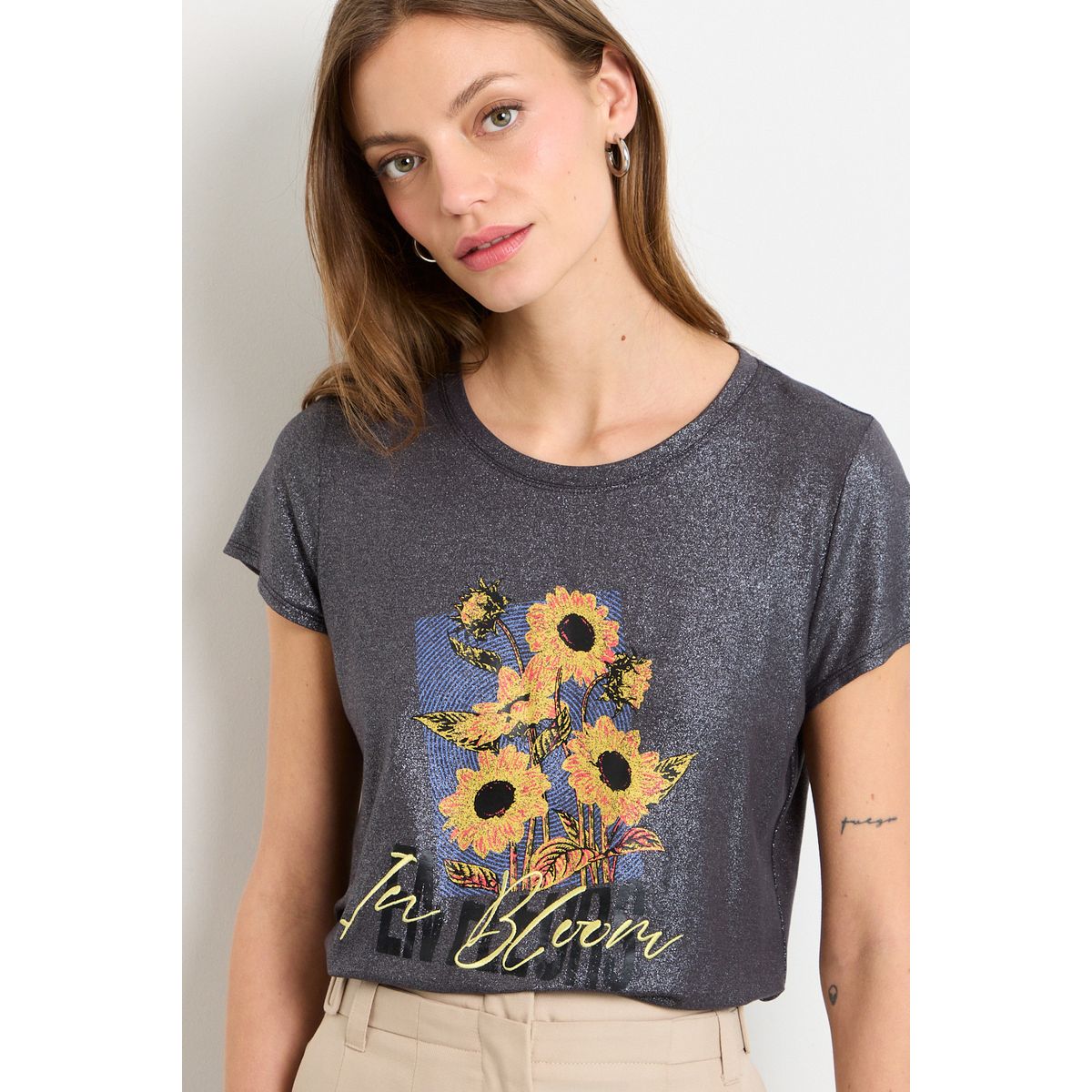 IO - Polera Manga Corta Mujer Gris IO