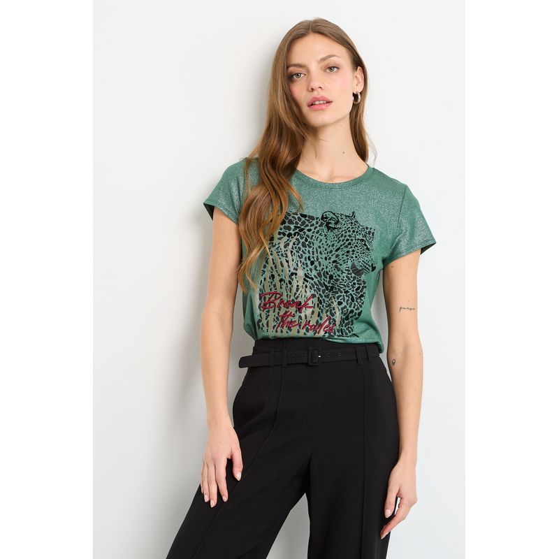 IO - Polera Manga Corta Mujer Verde Oliva IO