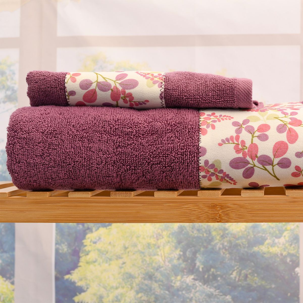 COCHO COCHO - Set Toalla Sábana 100% Algodón 550 grs Violeta Flores