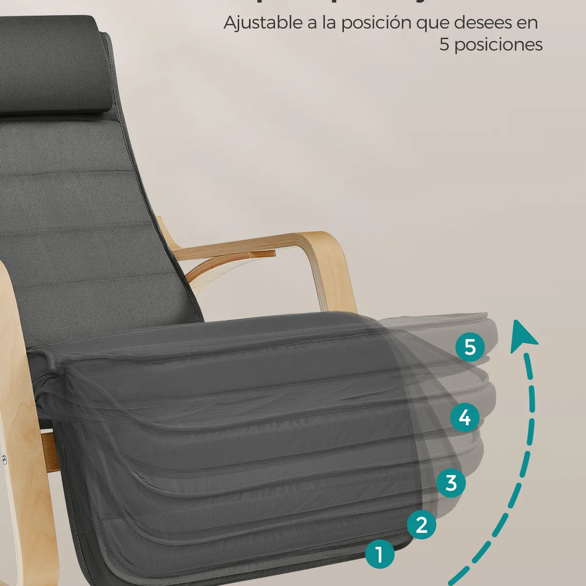 VASAGLE - Silla Mecedora con Reposapiés 5 posiciones Grafito