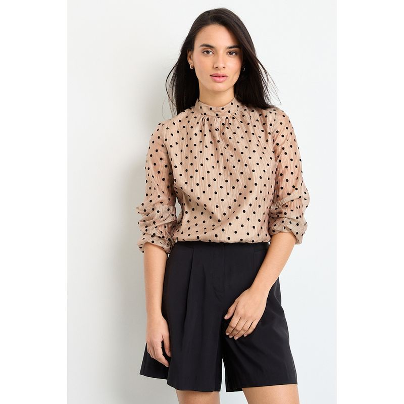 IO - Blusas Manga Larga Mujer Beige IO