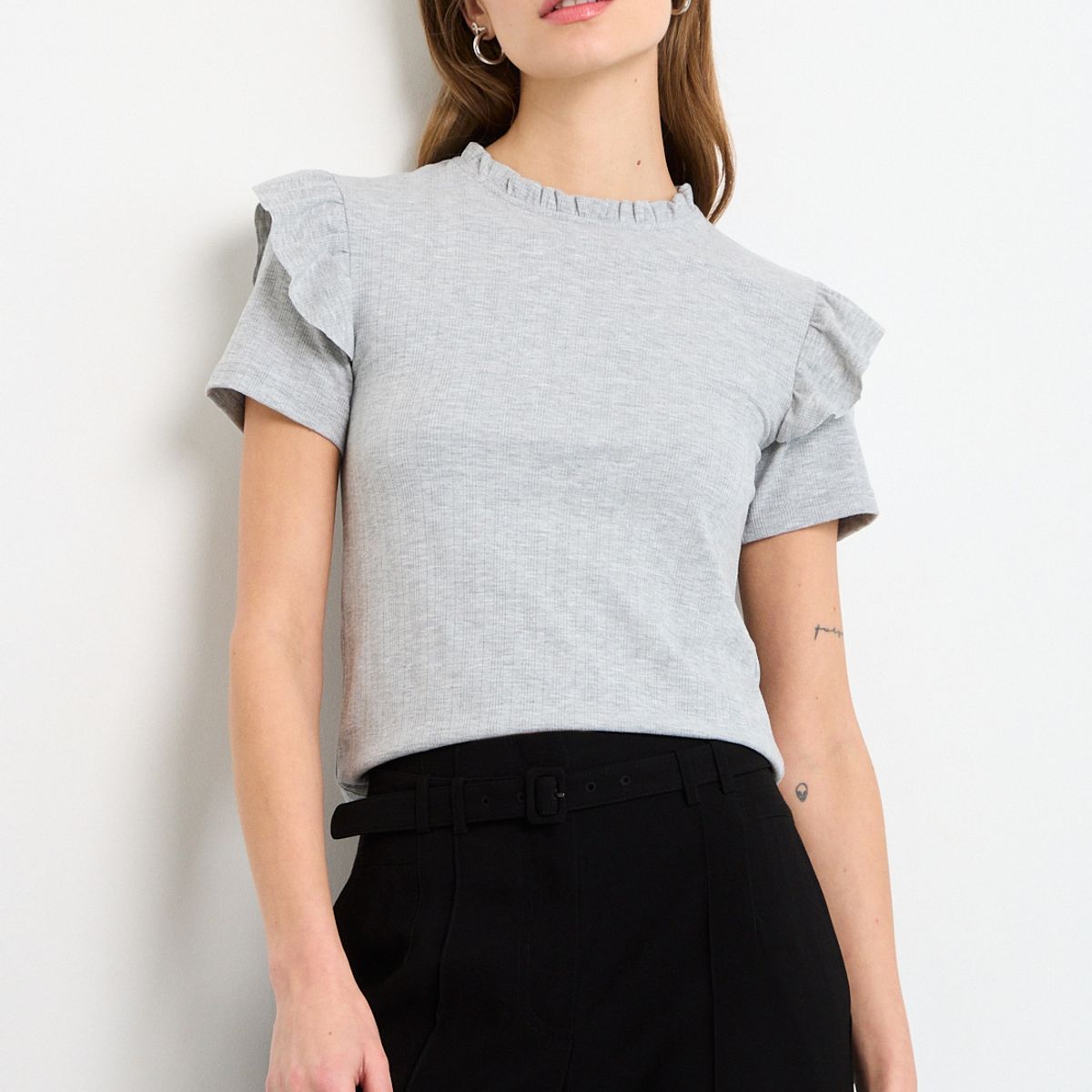 IO - Polera Manga Corta Mujer Gris IO