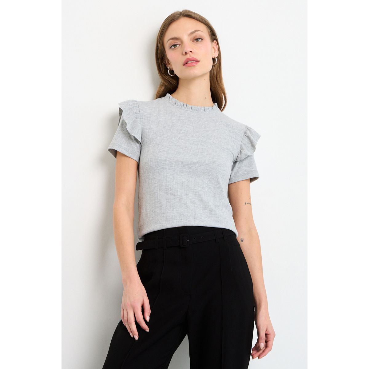 IO - Polera Manga Corta Mujer Gris IO