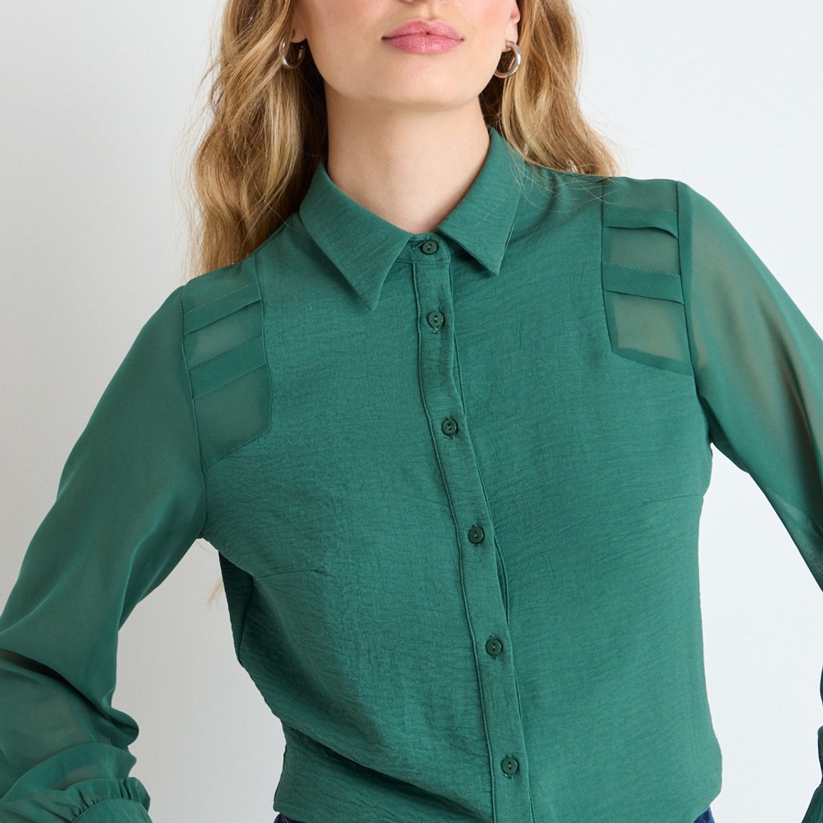 IO - Blusas Manga Larga Mujer Verde Oliva IO