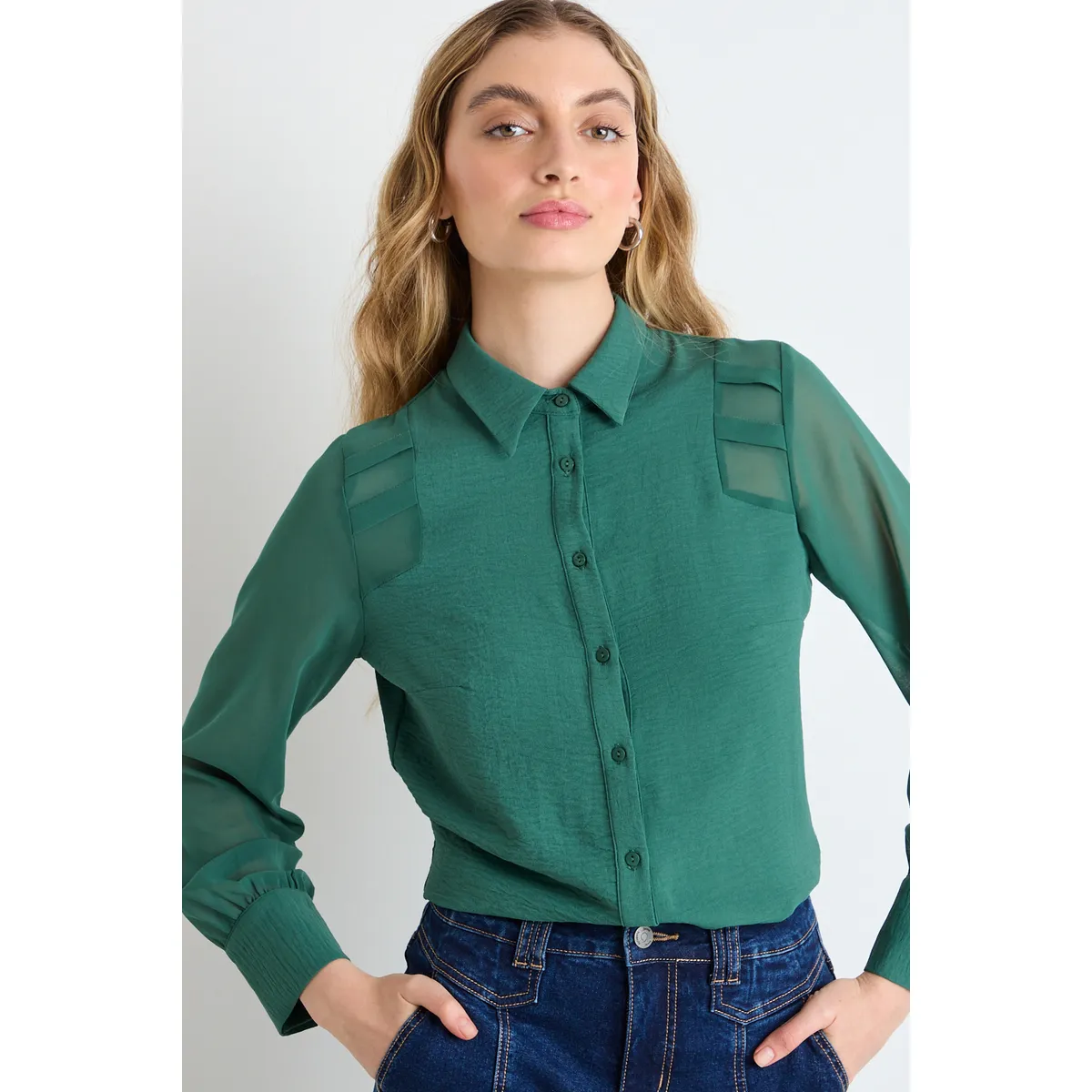 IO - Blusas Manga Larga Mujer Verde Oliva IO