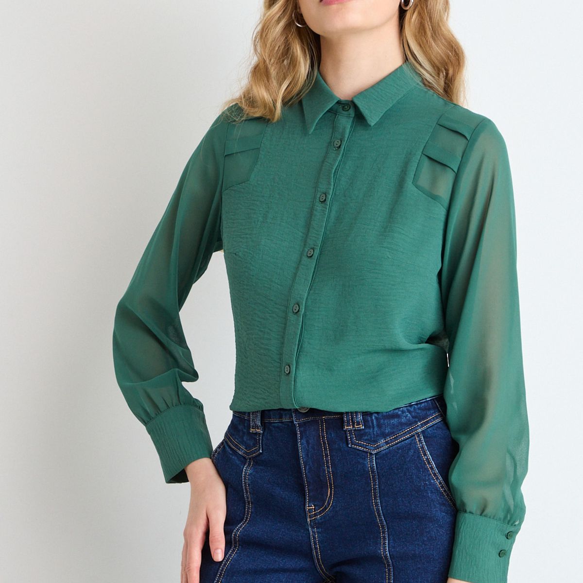 IO - Blusas Manga Larga Mujer Verde Oliva IO